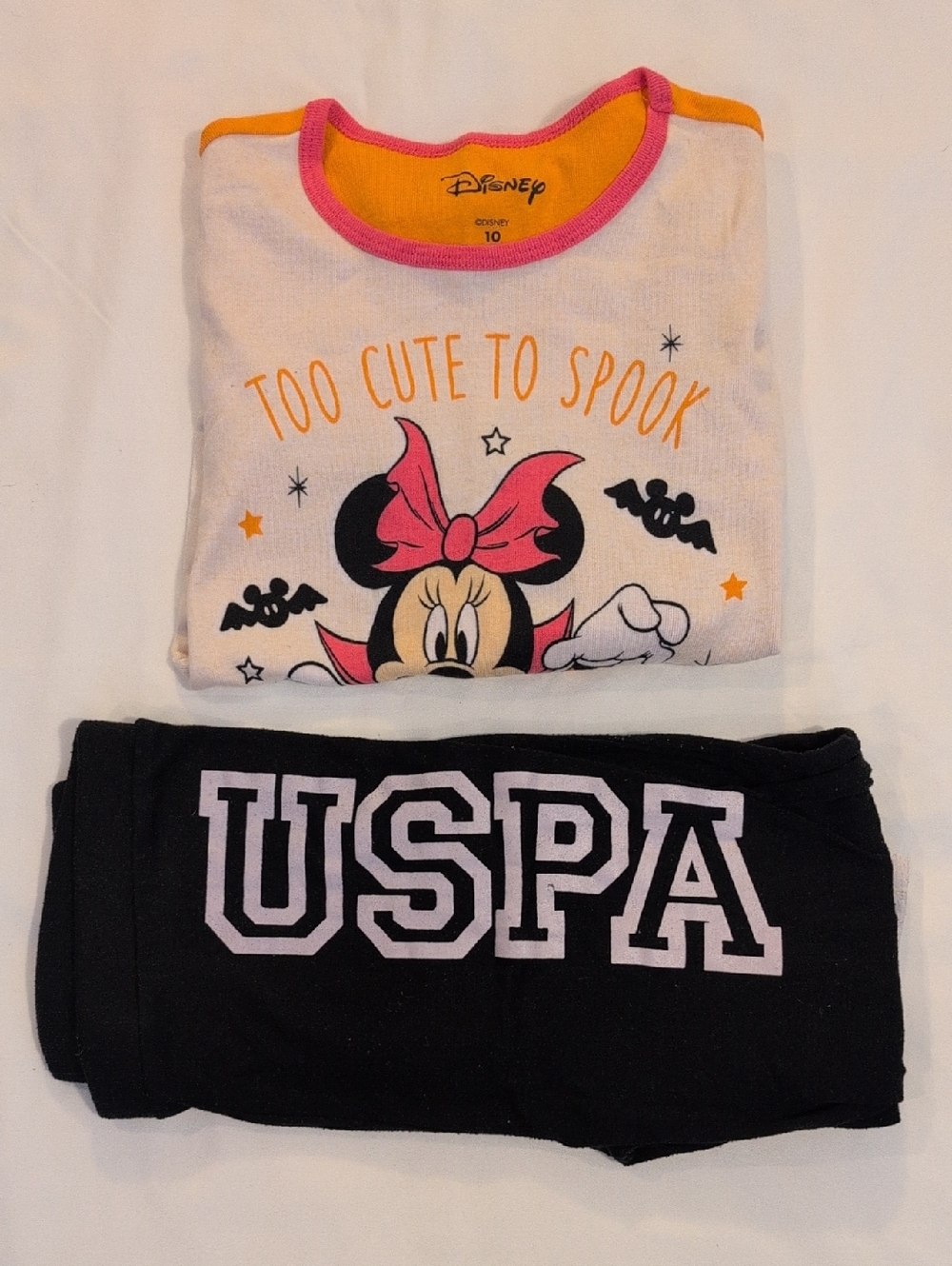 Girls Size 10 Clothing Bundle Disney Minnie Halloween Shirt + Polo Leggings
